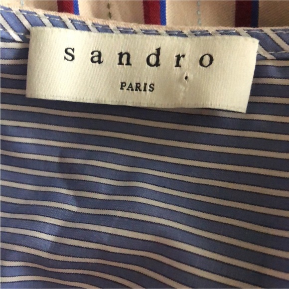 SANDRO Striped V-Neck Wrap Dress - Pink and Blue Size 36 - Picture 4 of 8
